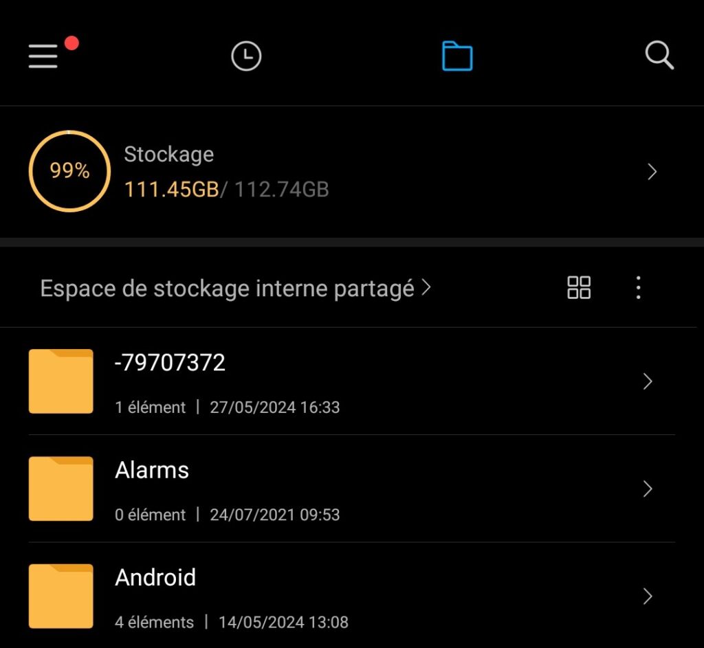 Capture d'écran, image montrant les détails du stockage d'un téléphone portable.