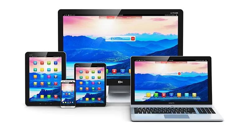 Image, photo d'un Smartphone, des Tablettes, un ordinateur portable, un ordinateur de bureau symbolisant le numérique.