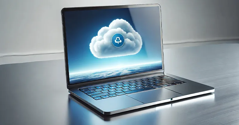 Image, photo d'un laptop ou ordinateur portable affichant le symbole de Cloud.