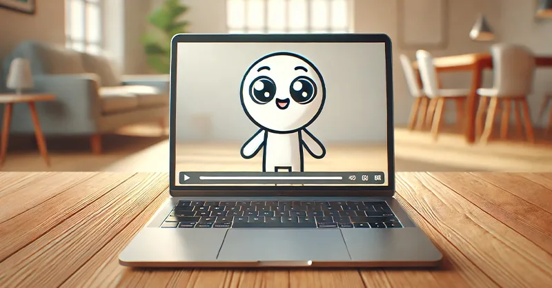 Image, photo d'un ordinateur portable, un laptop affichant un personnage animé en simple dessin.