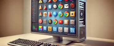 Logiciels compatibles : image, photo illustrant un ordinateur avec des icônes de logiciels populaires comme VLC, Chrome et LibreOffice visibles à l'écran.