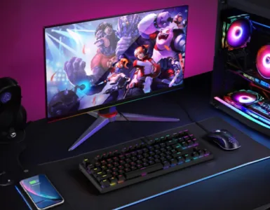 Stockage PC gamer : image, photo d'un gamer ouvert avec des lumières LED.
