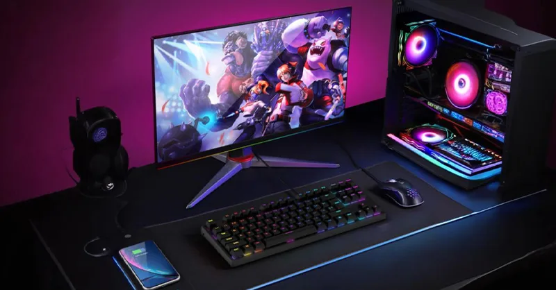 Stockage PC gamer : image, photo d'un gamer ouvert avec des lumières LED.