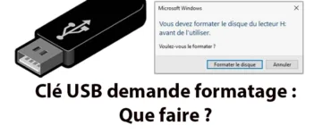 Clé USB demande formatage : image, photo affichant une Clé USB avec une notification d'erreur.
