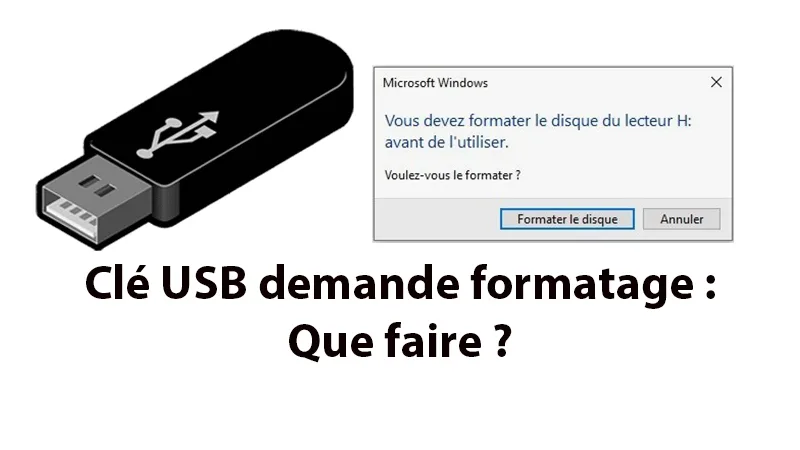 Clé USB demande formatage : image, photo affichant une Clé USB avec une notification d'erreur.