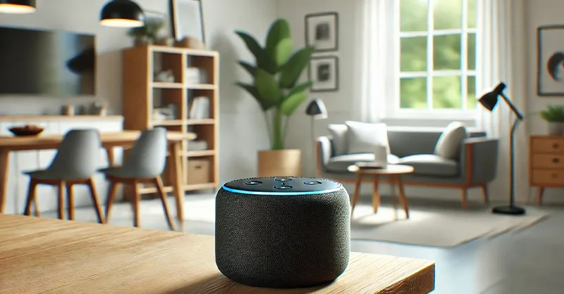 Image, photo représentant une enceinte Echo Dot sur une table