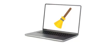 Effacer le cache d'un ordinateur : image, photo montrant un ordinateur portable ouvert, avec un balai ou une brosse numérique qui "nettoie" l’écran.