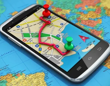 GPS : image, photo d'un smartphone avec GPS ouvert.