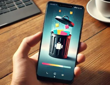 libérer mémoire android : image, photo montrant un téléphone Android affichant une corbeille avec des fichiers en cours de suppression.