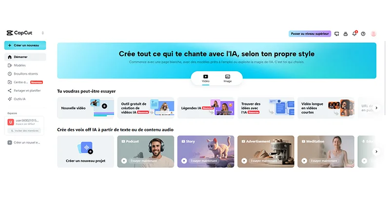 Image, photo représentant la page d'accueil de l'application montage vidéo CapCup.