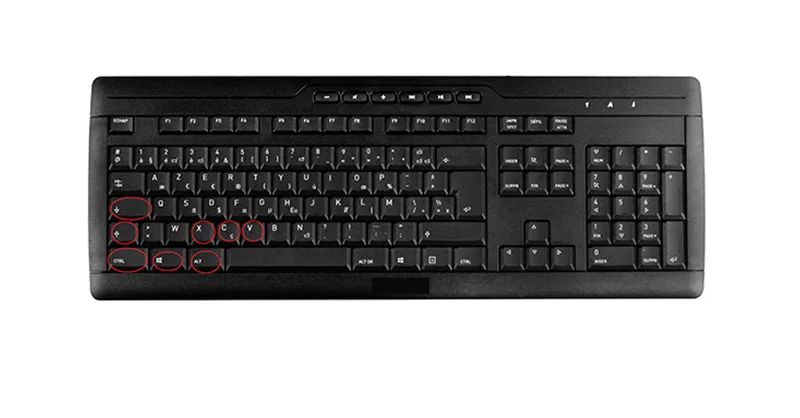 Image, photo représentant un clavier avec des touches entourées en rouge.
