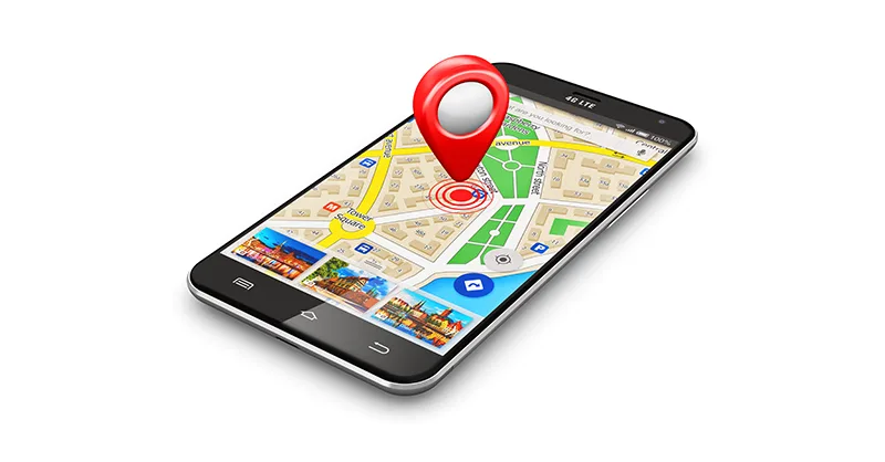 Image, photo d'un Smartphone avec  une application GPS ouvert dessus.