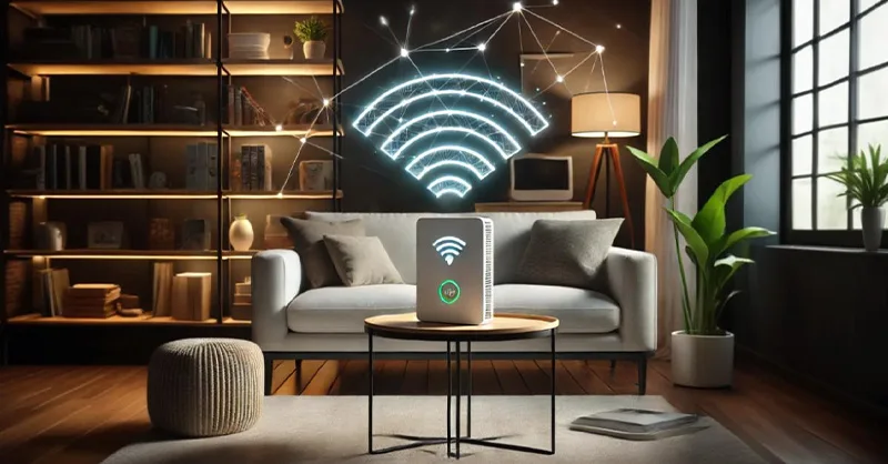Image, photo d'une salle avec Une box internet moderne avec signal wifi