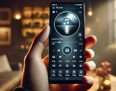 Application de musique : image, photo d'un smartphone affichant une lecture de musique.