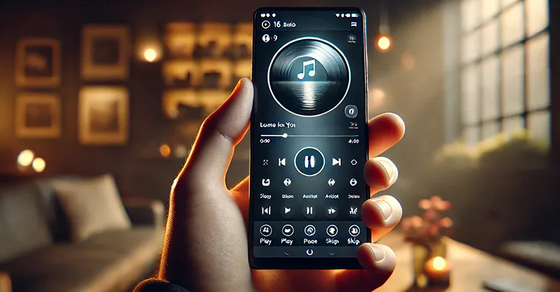 Application de musique : image, photo d'un smartphone affichant une lecture de musique.