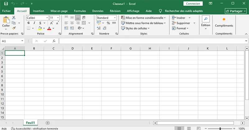 Excel : image, photo de l'affichage du démarrage de l'application.