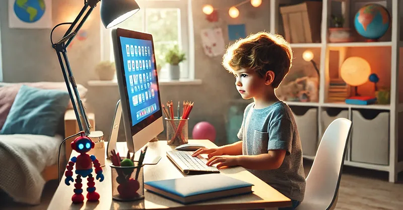 Logiciel de contrôle parental : image, photo d'assis devant un ordinateur dans une chambre.