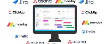Logiciel de gestion de projet : image, photo représentant un ordinateur avec les logo, de Asana, de Clickup, de Trello, de monday, de Jira