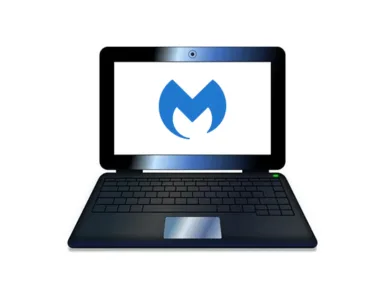 Image, photo représentant un ordinateur affichant le logo du logiciel Malwarebytes.