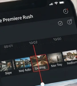 Adobe Premiere Rush : image, photo représentant d'un smartphone ou un ordinateur portable affichant l’interface d’Adobe Premiere Rush.