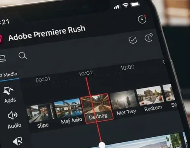 Adobe Premiere Rush : image, photo représentant d'un smartphone ou un ordinateur portable affichant l’interface d’Adobe Premiere Rush.