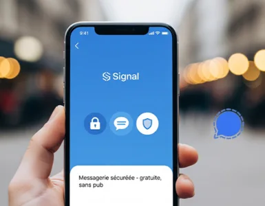 Signal : image, photo d'un smartphone visible avec une interface de messagerie de l'application Signal.