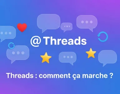 Image, photo Un fond moderne, dégradé bleu/violet, le logo de Threads.