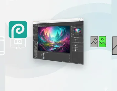 Le Guide Ultime pour Débuter sur Photopea. Image, photo d'une capture d'écran de l'interface Photopea (centrée ou en arrière-plan floutée).