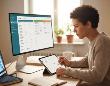 Top 5 des applications pour mieux s'organiser au quotidien : image ou photo représentant d'une personne concentrée devant un écran, en train d'organiser sa journée.