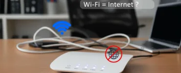Wi-Fi et internet : deux choses différentes. Image, photo représentant un routeur Wi-Fi avec icône internet barrée.
