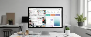 Onglets : image ou photo affichant un écran d’ordinateur (ou un laptop) affichant un navigateur web avec de nombreux onglets ouverts en haut. Certains sont regroupés par couleur (comme dans Chrome), d'autres débordent.