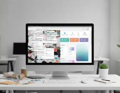 Onglets : image ou photo affichant un écran d’ordinateur (ou un laptop) affichant un navigateur web avec de nombreux onglets ouverts en haut. Certains sont regroupés par couleur (comme dans Chrome), d'autres débordent.