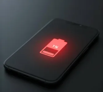 Batterie faible : 7 mythes sur le chargement à ne plus croire : image ou photo représentant un smartphone affichant une batterie rouge à 1 %.
