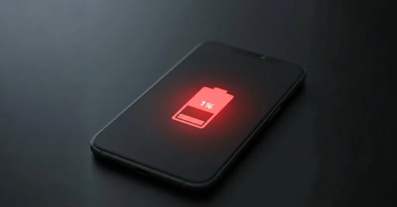 Batterie faible : 7 mythes sur le chargement à ne plus croire : image ou photo représentant un smartphone affichant une batterie rouge à 1 %.