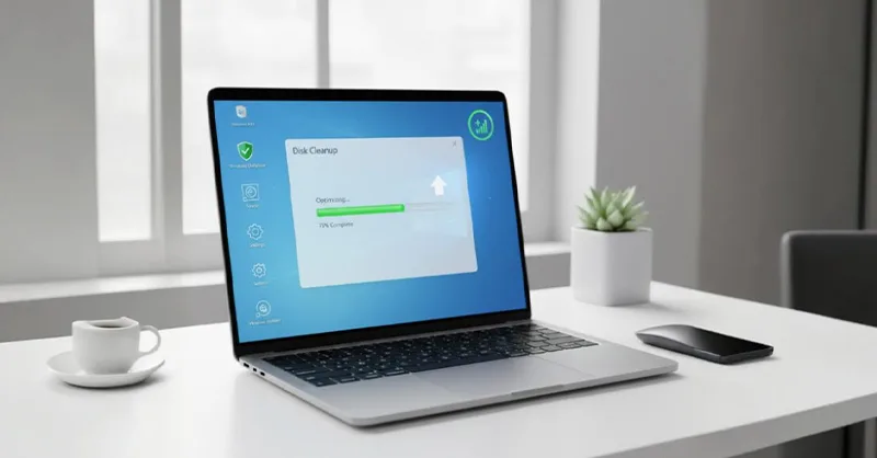 Comment optimiser ton PC avec les applis Windows que tu as : image ou photo affichant un ordinateur portable (ou PC de bureau) affichant une interface Windows (ex : bureau, gestionnaire de tâches, ou nettoyage de disque ouvert).