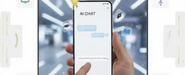 Prompt : image ou photo d'un smartphone affichant une interface de type chat avec une main en train d’écrire un prompt.