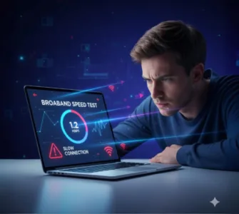 5 outils gratuits pour tester votre débit internet : image ou photo montrant un ordinateur portable affichant une page de test de vitesse