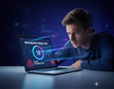 5 outils gratuits pour tester votre débit internet : image ou photo montrant un ordinateur portable affichant une page de test de vitesse