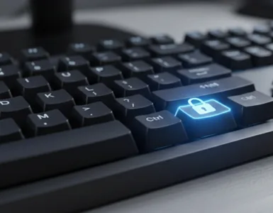 Clavier bloqué : image ou photo d'un clavier d’ordinateur vu de près, avec une ou plusieurs touches mises en valeur (par exemple, la touche "Shift" ou "Ctrl") avec un effet visuel de surbrillance ou un petit cadenas dessus pour illustrer le blocage.