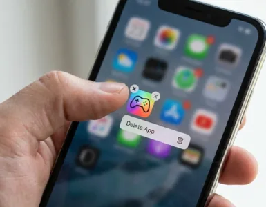 Supprimer une application sur mon téléphone : image ou photo d'un martphone avec icônes d’applications en surbrillance ou floues.