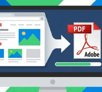 Transformer une page web en PDF : image ou photo d'une capture d’écran stylisée d’une page web qui se transforme en document PDF.