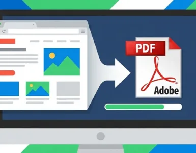 Transformer une page web en PDF : image ou photo d'une capture d’écran stylisée d’une page web qui se transforme en document PDF.