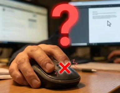 Souris qui ne défile plus : image ou photo d'une main frustrée qui tient une souris d’ordinateur avec un gros point d’interrogation au-dessus.