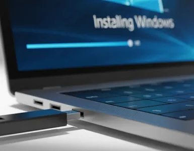 Clé USB bootable : image ou photo d'une clé USB branchée avec écran d’installation en arrière-plan.