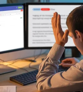 Clavier bug sur Anydesk : image ou photo d'un utilisateur assis devant deux écrans. Sur l’un des écrans, on voit Anydesk ouvert avec une connexion active.