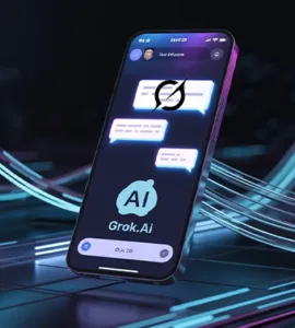 Grok.ai : image ou photo d'un écran ou smartphone affichant une interface d’IA (style chat).