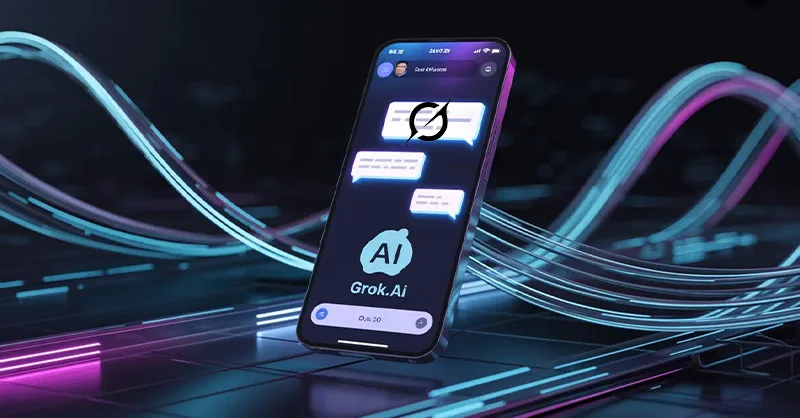 Grok.ai : image ou photo d'un écran ou smartphone affichant une interface d’IA (style chat).