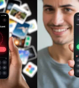 Augmenter la mémoire de son téléphone : image ou photo d'un smartphone tenu dans une main, avec un écran affichant une barre de stockage pleine et à côté une barre de stockage verte .