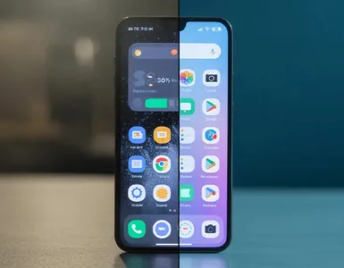 Android lent : image ou photo d'un smartphone au centre de l’image, séparé en deux parties. À gauche, un téléphone lent avec écran figé, icônes en désordre, une barre de chargement bloquée et une ambiance sombre 😤 À droite, le même téléphone propre, rapide, avec un écran fluide, lumineux et des icônes bien rangées 🚀