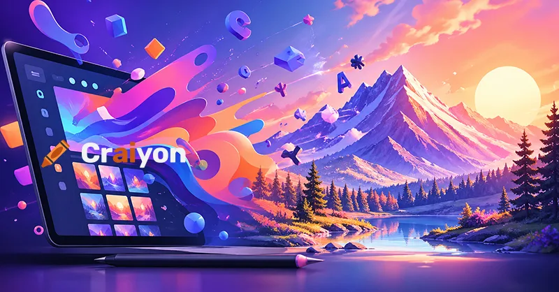 Craiyon AI : image ou photo d'un ordinateur portable affichant l'interface de Craiyon avec son logo.